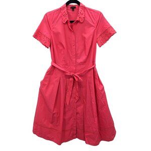 Talbots Shirt Dress Women Size 2 Button-Up Crochet Lace Preppy Retro Cottage 50s